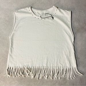 Zara Girls Kids White Studded Fringe Tank Top Crewneck Sleeveless Sz 9-10 CM 140